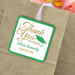 Green Gold Thank You For Coming Grad Party 2026 Square Sticker