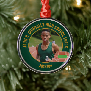 Green Gold Track Team Photo Runner Christmas Metal Tree Decoration