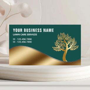 Green Gold Tree Gardening Landscaping Lawn Care Business Card