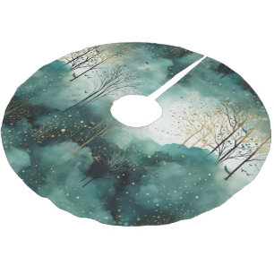 Green Gold Trees Christmas Brushed Polyester Tree Skirt