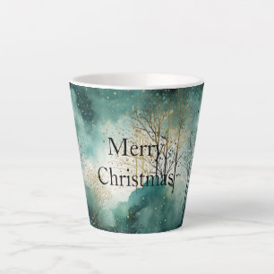 Green Gold Trees Christmas Latte Mug