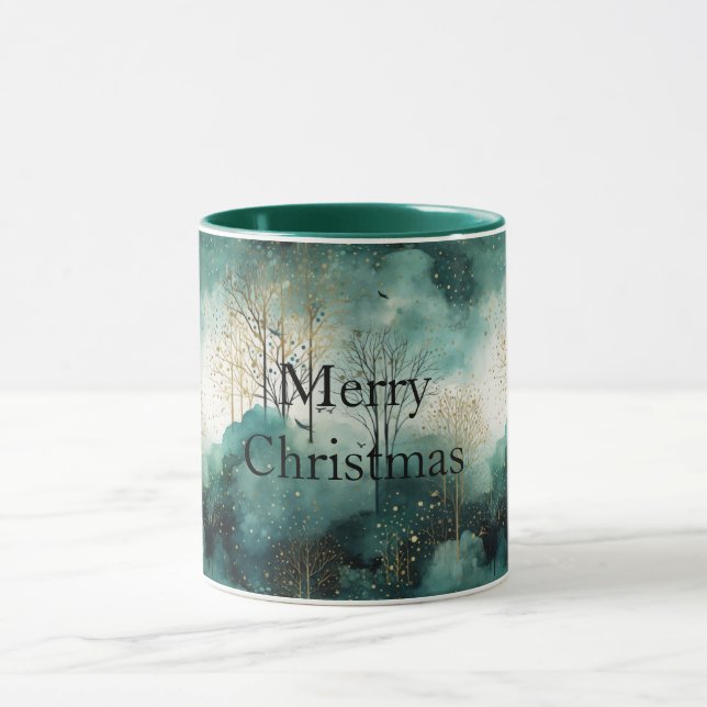 Green Gold Trees Christmas Mug (Center)