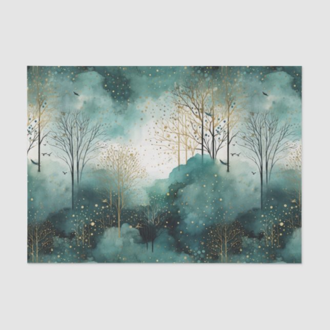 Green Gold Trees Christmas Tissue Paper (Front)