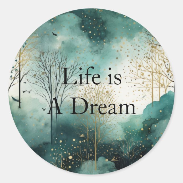 Green Gold Trees Classic Round Sticker (Front)