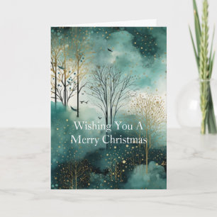 Green Gold Trees Glam Christmas Card