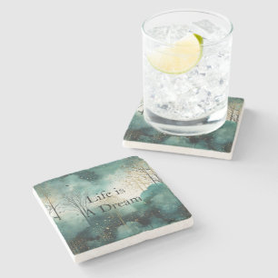 Green Gold Trees Stone Coaster