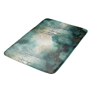 Green Gold Trees with Birds Christmas Bath Mat