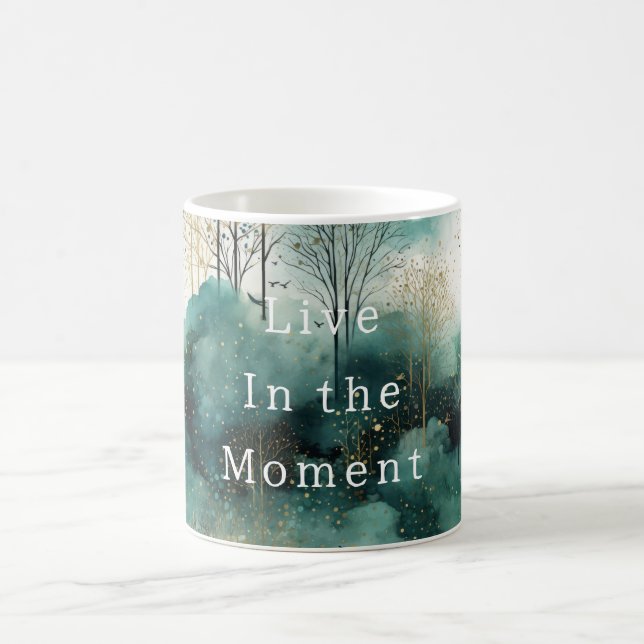 Green Gold Trees with Birds Christmas Coffee Mug (Center)