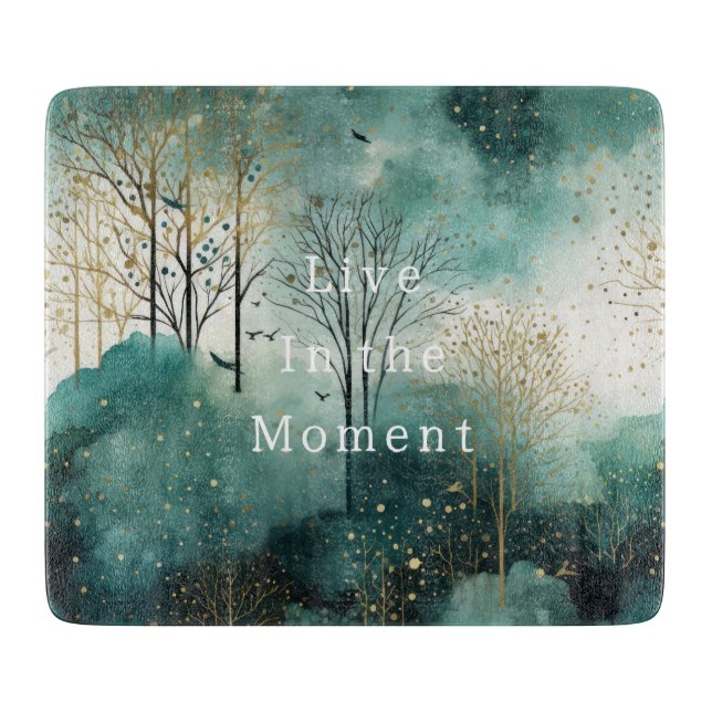 Green Gold Trees with Birds Christmas Cutting Board (Front)