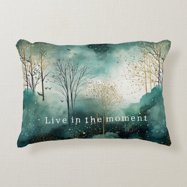 Green Gold Trees with Birds Christmas Decorative Cushion (Front)