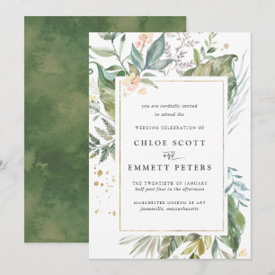 Green Gold Tropical Botanical Wedding Invitation