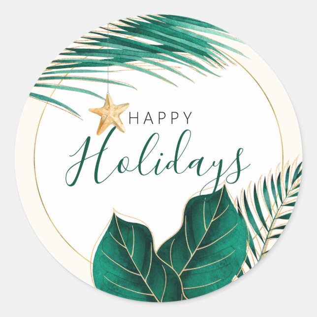 Green & Gold Tropical Holiday Envelope Seals (Front)