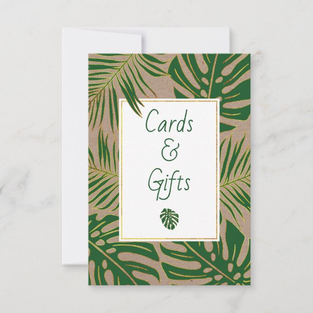 Green, gold tropical leaves cards and gifts sign (Front)