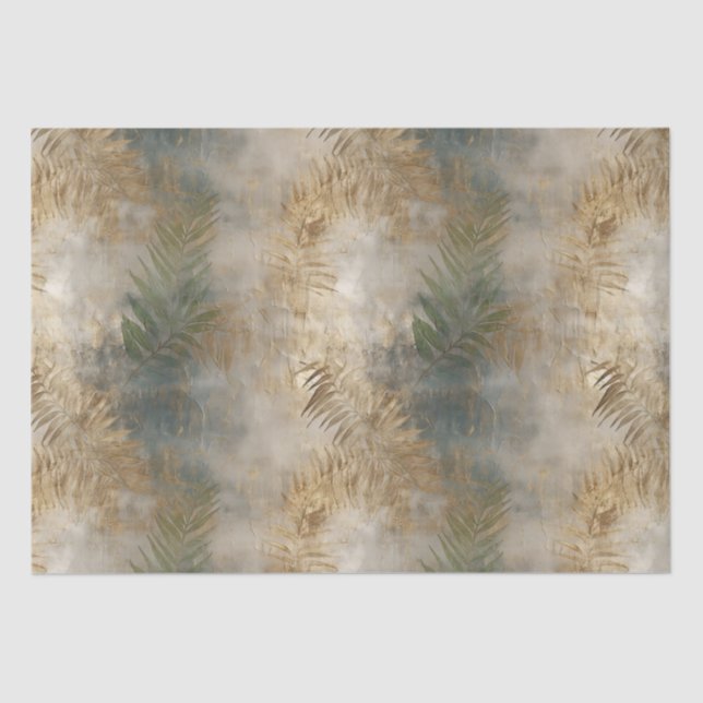 Green Gold Tropical Leaves Tissue Paper (Front)