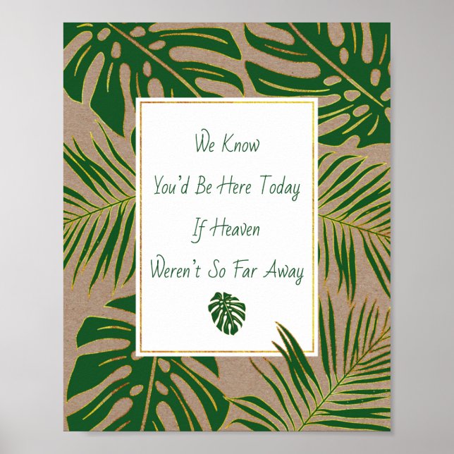 Green, gold tropical leaves wedding sign (Front)