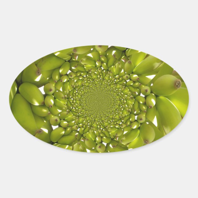 Green Gold: Tropical Twist banana Kaleidoscope Oval Sticker (Front)