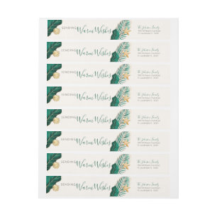 Green & Gold Tropical Warm Wishes Holiday Wrap Around Label