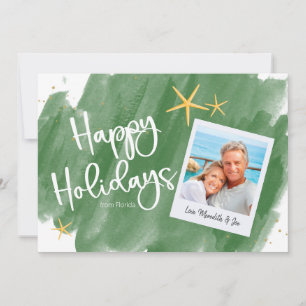 Green Gold Tropical Watercolor Holiday Photo Card