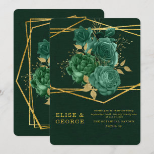 Green & Gold Unique Geometric Floral Wedding Invitation