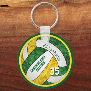 green gold volleyball keychain w school team name