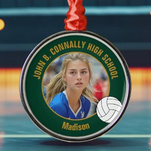 Green Gold Volleyball Player Photo Christmas Metal Tree Decoration