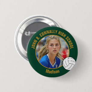 Green Gold Volleyball Player Photo High School 6 Cm Round Badge