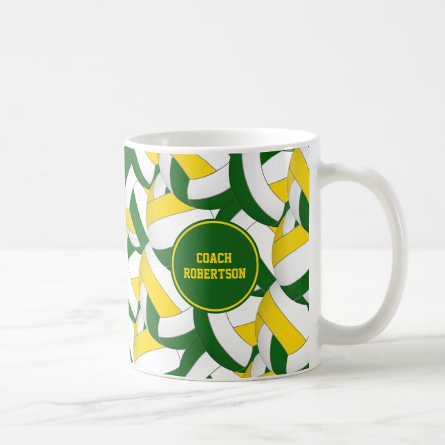 green gold volleyball team colours coach gift coffee mug (Right)