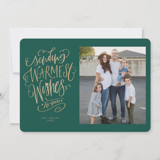 Green Gold Warmest Wishes Holiday Photo Card (Front)