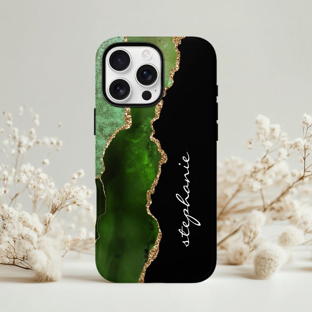 Green Gold Watercolor Agate Personalised Case-Mate iPhone Case (Creator Uploaded)