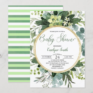 Green Gold Watercolor Botanical Baby Shower Invitation