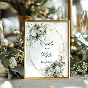 Green Gold Watercolor Cards And Gifts Table Sign