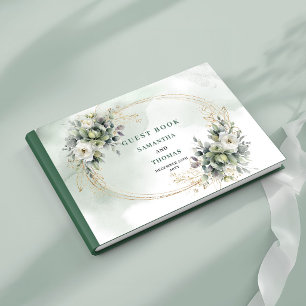 Green Gold Watercolor Eucalyptus Wedding Guest Boo Book