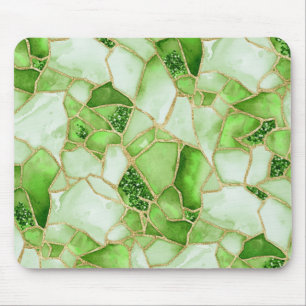 Green Gold Watercolor Sea Glass Mosaic Pattern Mouse Mat
