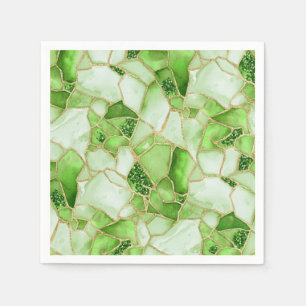 Green Gold Watercolor Sea Glass Mosaic Pattern Napkin