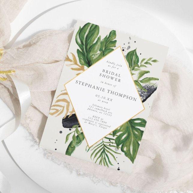 Green & Gold Watercolor Tropical Bridal Shower Invitation (Green & Gold Watercolor Tropical Bridal Shower Invitation)