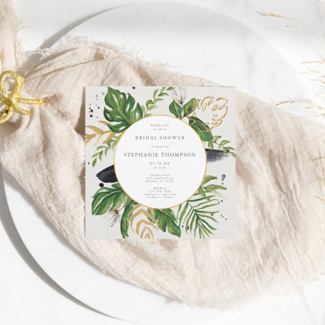 Green & Gold Watercolor Tropical Bridal Shower Invitation (Green & Gold Watercolor Tropical Bridal Shower Invitation)
