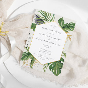 Green & Gold Watercolor Tropical Wedding Rehearsal Invitation