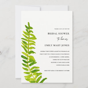 GREEN GOLD WATERCOLOUR FERN FOLIAGE BRIDAL SHOWER INVITATION