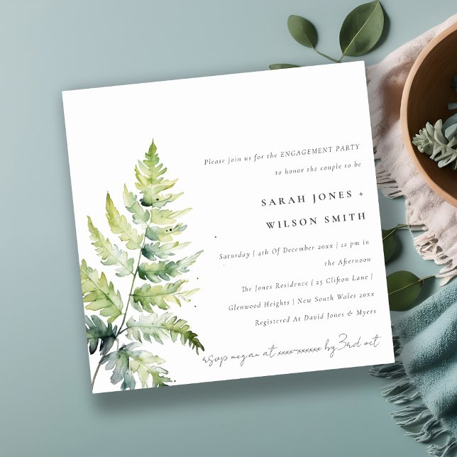 GREEN GOLD WATERCOLOUR FERN FOLIAGE ENGAGEMENT INVITATION (Creator Uploaded)