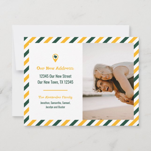 Green & Gold We Have Moved Striped Moving Photo (Back)