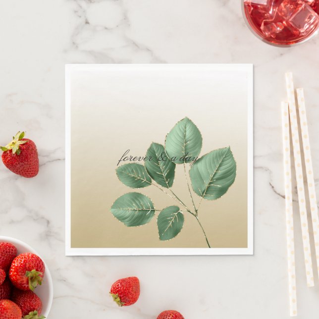 Green Gold Wedding Leaves Napkin (Insitu)