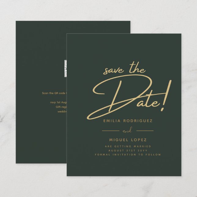 Green Gold Wedding Save the Date Cards (Front/Back)
