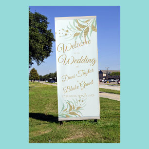 Green & Gold Wedding Vertical Retractable Banner