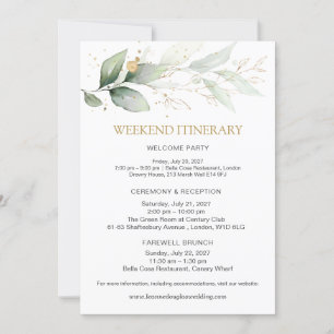 Green & gold Wedding Weekend Itinerary Invitation