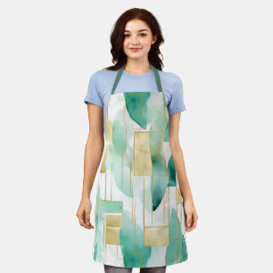 Green Gold White Abstract Apron