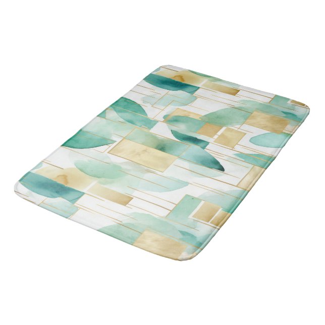 Green Gold White Abstract Bath Mat (Angled)