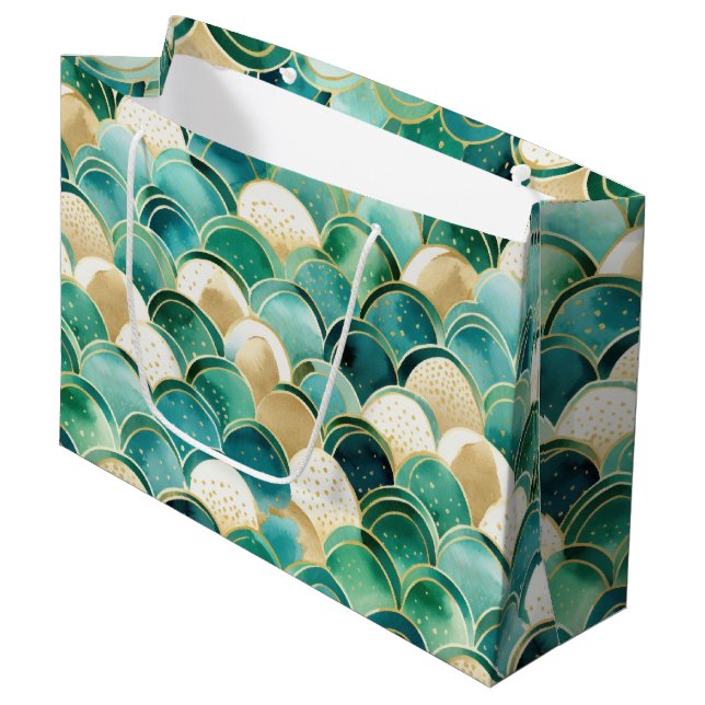 Green Gold White Abstract Large Gift Bag (Front Angled)