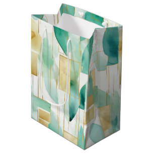 Green Gold White Abstract Medium Gift Bag