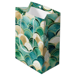 Green Gold White Abstract Medium Gift Bag