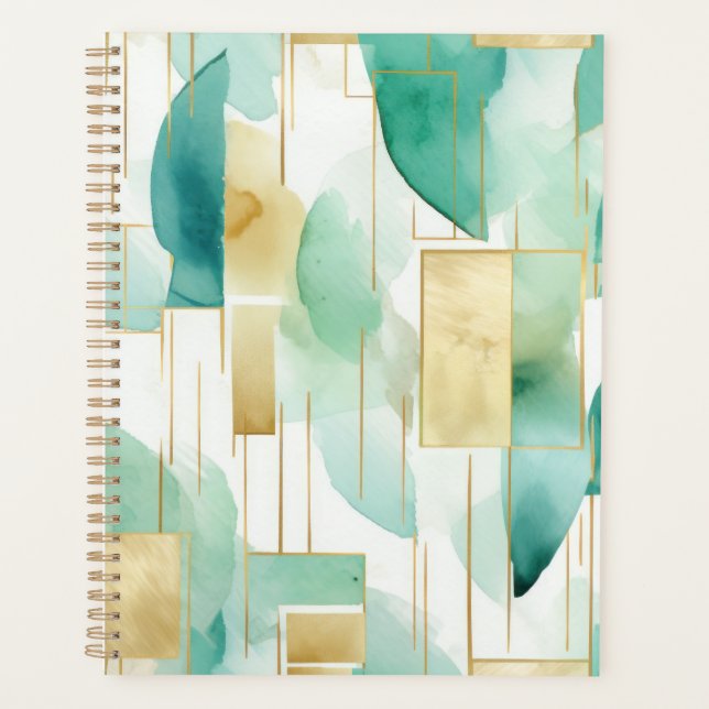 Green Gold White Abstract Planner (Front)